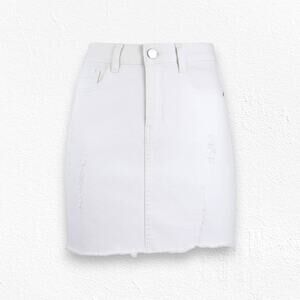 Y2K White Low Rise Distressed Raw Hem Mini New Vintage Denim Skirt Size 2